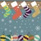 Christmas stockings hanging on mantel festive background