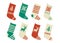 Christmas stockings. Various traditional colorful and ornate holiday stockings or socks collection. Cartoon New Year