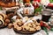 Christmas stollen cake on festive table in rustic style