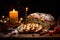 Christmas stollen cake with nuts, raisins and dried fruit