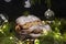 Christmas stollen festive pastry dessert on wooden board