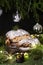 Christmas stollen festive pastry dessert on wooden board