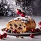 Christmas stollen, traditional holiday festive sweet bread pastry cake with fruits