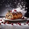 Christmas stollen, traditional holiday festive sweet bread pastry cake with fruits