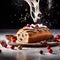 Christmas stollen, traditional holiday festive sweet bread pastry cake with fruits