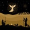 Christmas story. Night Bethlehem. An angel appeared to the shepherds to tell about the birth of the Savior Jesus into the world