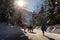 A Christmas Story in Whistler  village - Snow-covered buildings - on the roofs,  Ski resort. Traveling Canada