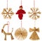 Christmas Straw Hanging Decoration, Xmas Strawy Toys Isolated over White Background