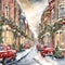 Christmas street, Ornamental watercolor, clipart - 1