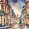 Christmas street, Ornamental watercolor, clipart - 1