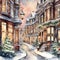 Christmas street, Ornamental watercolor, clipart - 1