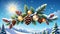 Christmas sunshine decoration pine cone tree branch sprig mountain snow