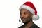 Christmas support center customer service helpline red santa claus hat office receptionist headset on white background