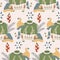 Christmas swaters and christmas hats in a seamless pattern