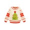 Christmas sweater with cute holiday ornament, knitted warm winter jumper vector Illustration on a white background