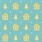 Christmas sweater gingerbread winter cabins and Christmas trees seamless pattern