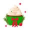 Christmas sweet, cupcake with cream, bow and berry. Muffin with Christmas decorations.