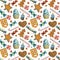 Christmas Sweets seamless pattern with candy, gingerbread, cookies, snowflake and berries.