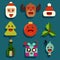 Christmas symbols with different emotions. Vector flat icons set isolated on background.