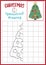 Christmas symmetrical drawing worksheet. Complete fir tree picture. Vector winter holiday writing practice worksheet. Printable