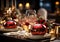 Christmas table detail, elegantly decorated. AI generated