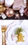 Christmas table with gold centerpiece and elegant fine china tableware.