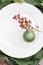 Christmas Table Setting with Green Glitter Ornament