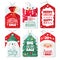 Christmas tag. Decorative gift labels with Santa, polar bear and snowman, tags with lettering winter festive xmas offer