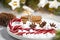 Christmas tasty set of candy cane, marshmallows and cinnamon stick with anis stars celebration table decorations