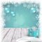 Christmas template with ornaments and gift box on table. Vector