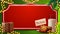 Christmas template for your arts with red paper sheet in the form of vintage ticket, Christmas tree branches, garlands and cookies