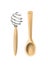 Christmas Or Thanksgiving isolated icon of kitchen utensils: wooden spoon and a whisk. Christmas cooking.