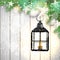 Christmas theme with black lantern on white wooden