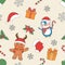 Christmas theme line art doodle cartoon pattern seamless illustration