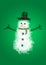 Christmas themed card, winter specific, snowflake, snowman and green background