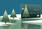 A Christmas themed credit card with a tree topped with a star is seen on snow next to a lake with more similar looking trees growi