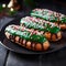 Christmas-themed French Eclairs With Green Frosting And Sprinkles