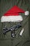 Christmas themed and weapons, gnome hat and tactical pistol with stock and red dot