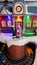 Christmas time miniature street scene with colored lights