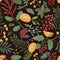 Christmas time vector seamless pattern. Vintage style botanical elements. Traditional Xmas symbols, mistletoe and fir