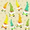 Christmas toy dwarves with colored spotted hats seamless pattern - vector