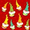 Christmas toy dwarves with colored spotted hats seamless pattern - vector