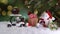 Christmas toy on fake snow. Winter season and holiday decoration background