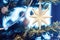 Christmas toy in the form of a white star on the tree. Big eight-pointed star on fir