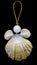 Christmas toy key chain from seashells and pearls with gold rope isolated