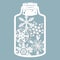 Christmas toys, balloons in the trees in a glass jar. With snowflakes. Laser cut. Vector illustration. Pattern for the laser cut,