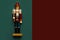 Christmas toys concept. Top view of christmas wooden nutcracker toy solider with space for text