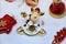 Christmas toys deer and other new year decorations on a white background