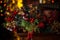 Christmas toys, garlands and interior elements in lights, home decoration for the holiday.