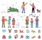 Christmas Traditions of People and Icon Set Vector